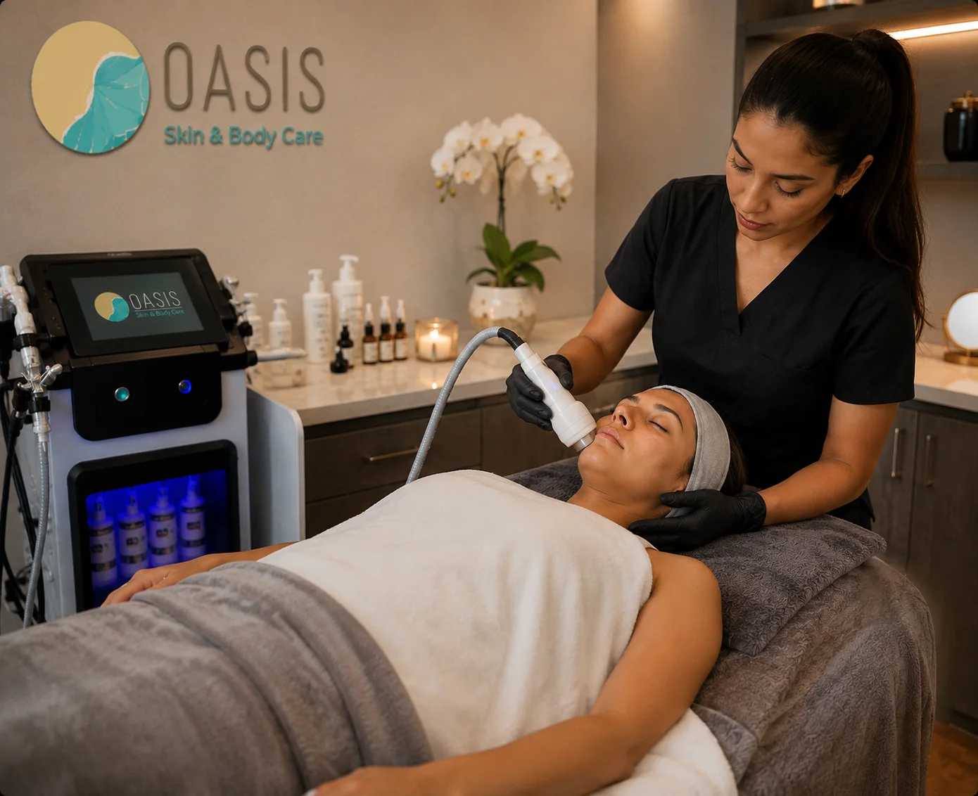 Tratamiento facial realizado en OASIS Skin & Body Care