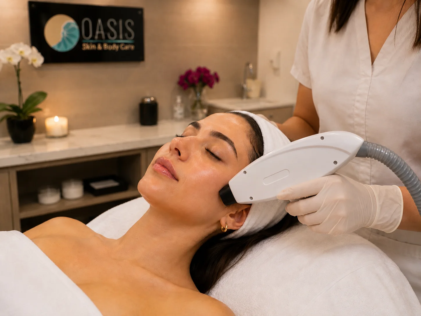 Atención personalizada durante un tratamiento en OASIS Skin & Body Care