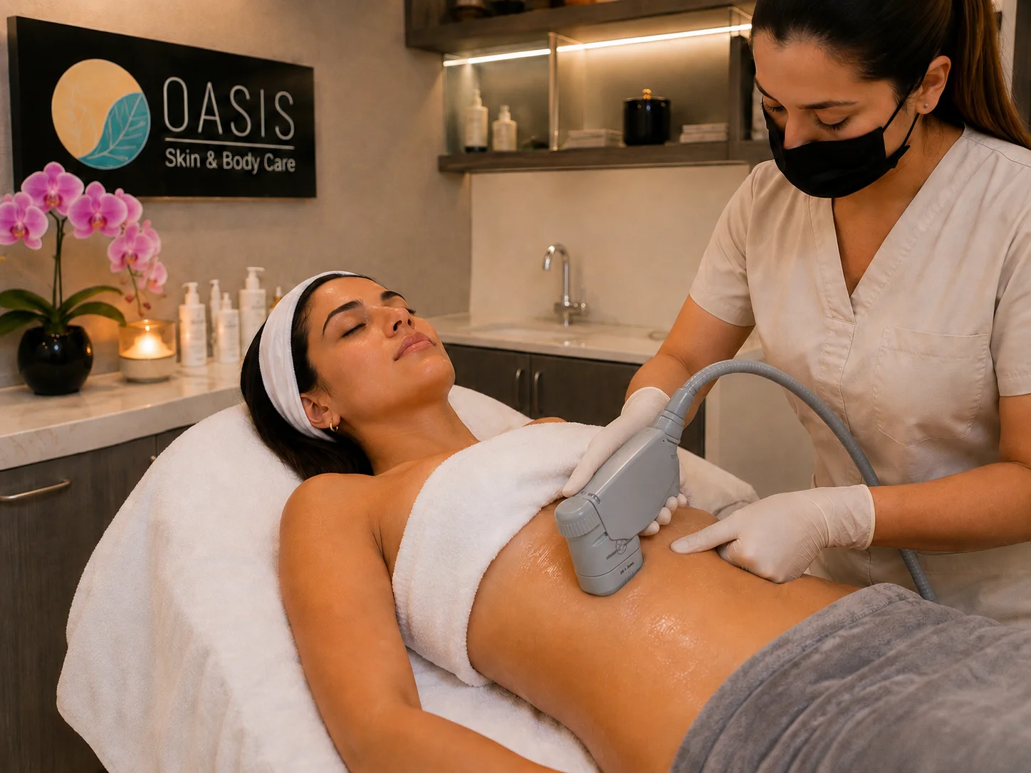 Aplicación de HIFU corporal en OASIS Skin & Body Care